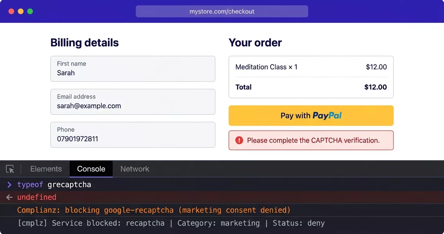How to Fix PayPal reCAPTCHA Failing on WooCommerce Checkout
