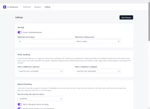 Clear settings for the withdrawal period, order handling and returns.