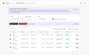 Every balance still owed across the store, filtered by product, with the two things that can happen to them next.